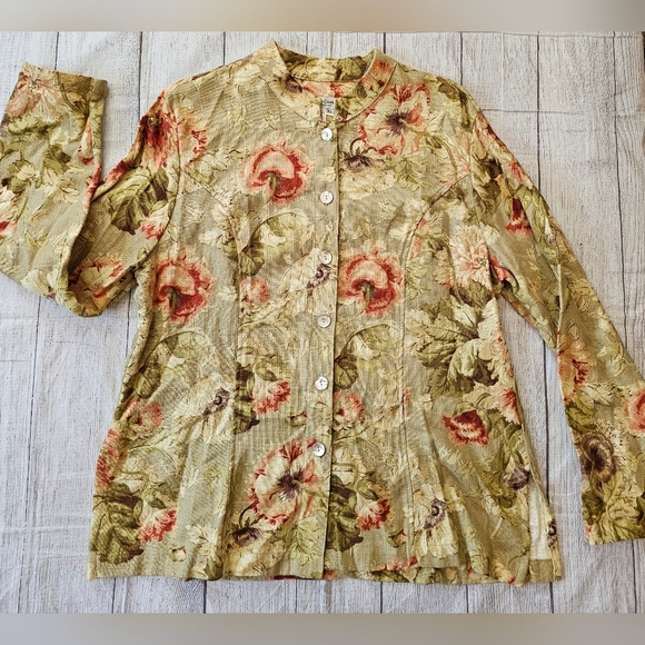 Coldwater Creek Women's XL Vintage USA Floral Tapestry Linen Rayon Buttons - Picture 2 of 10